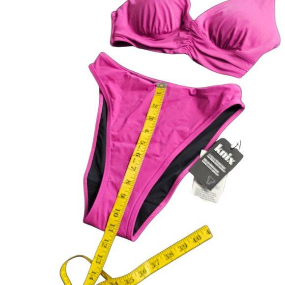 Knix Ruched Bikini Top & Leak Proof High Cut Bottom, Deep Orchid, S+ Top & S Bot - Picture 5 of 10